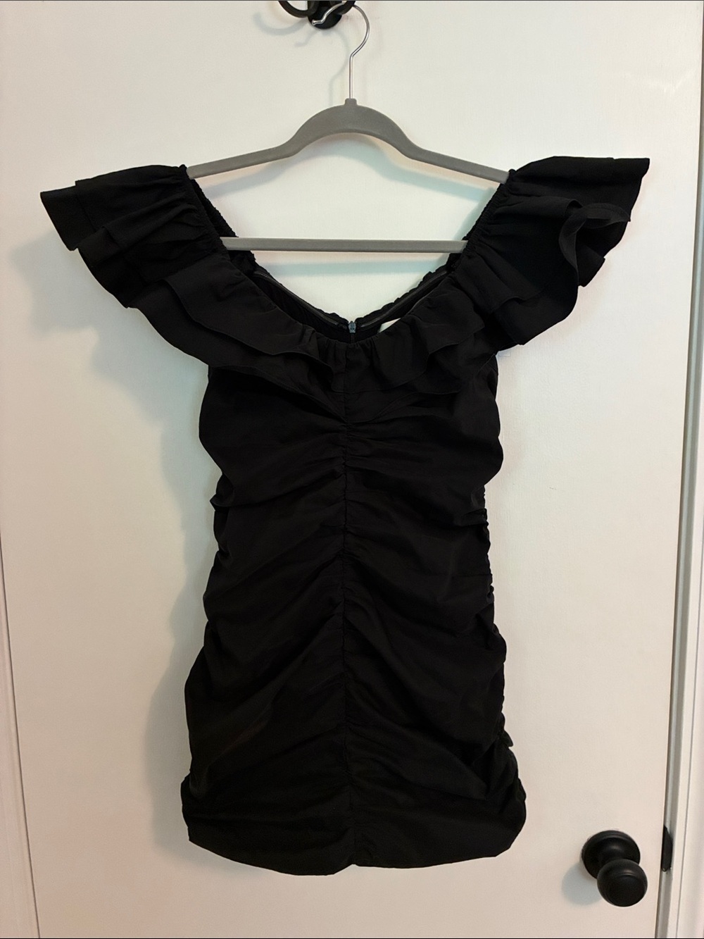 Hello Molly Black Ruched Ruffle Mini Dress - Picture 2 of 5